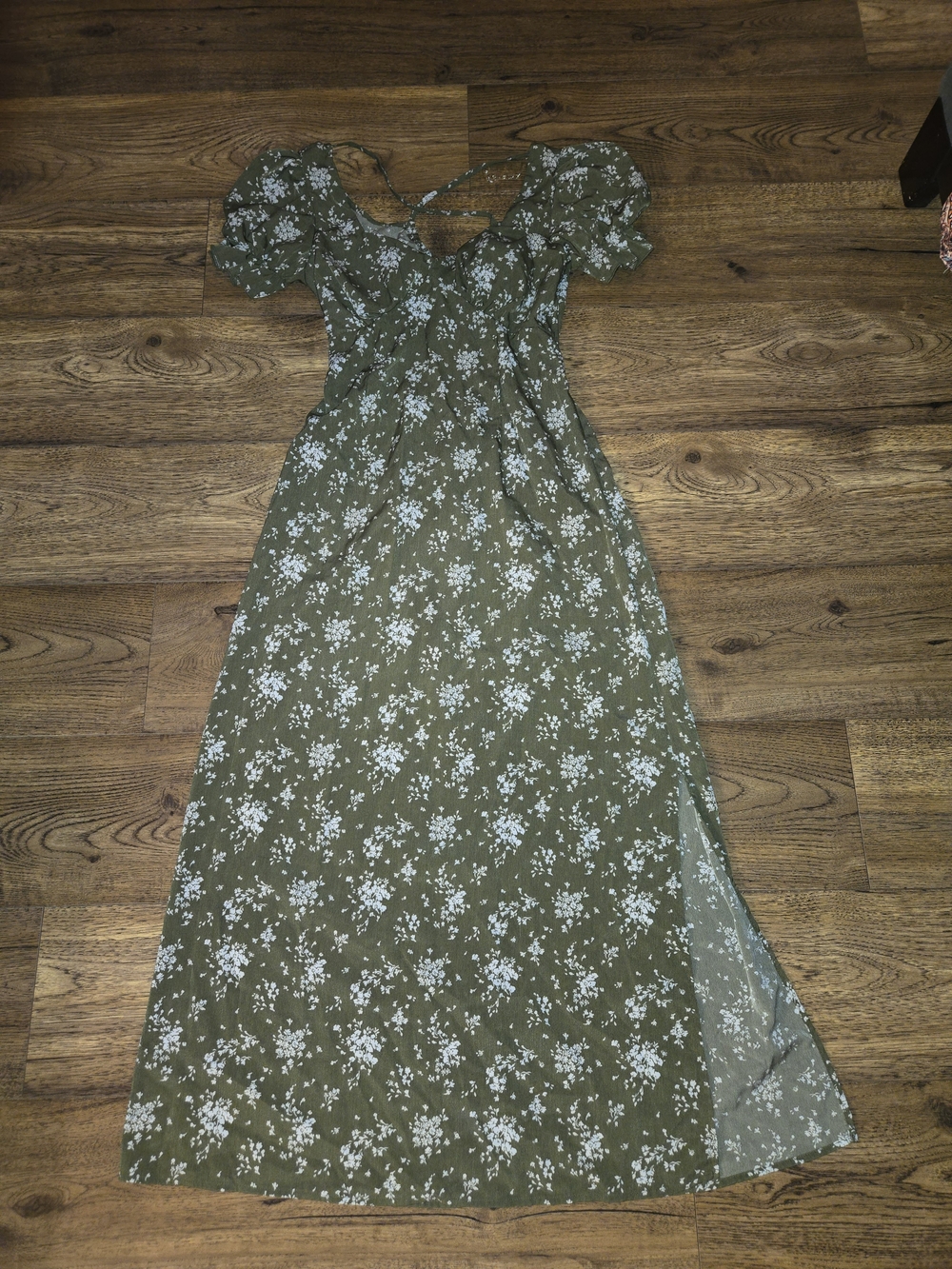 Floral Puff-Sleeve Maxi Dress in Olive - Picture 2 of 2